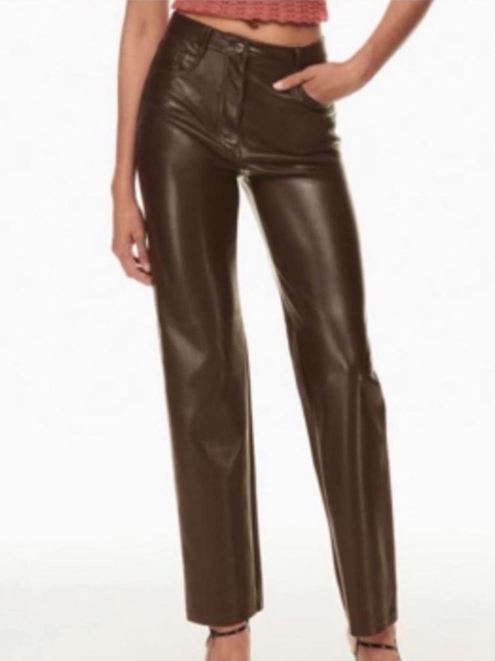 Aritzia Black Faux Leather High-Rise Straight Pants